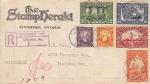 Stamp Herald advertising cover with E3 and 141-145, postmarked with Kitchener, ON CDS and registration box.
